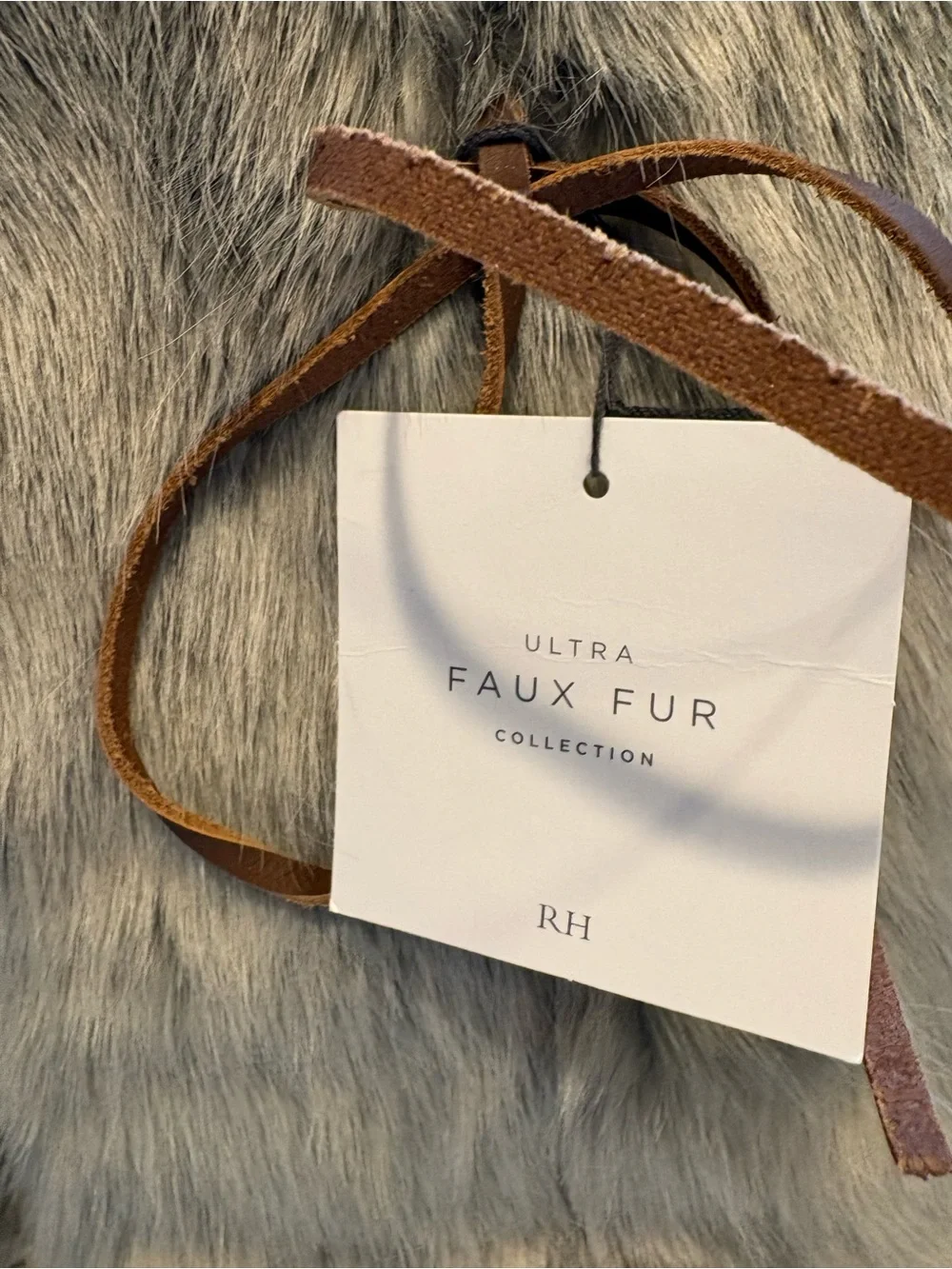 Restoration Hardware (RH) Ultra Faux Fur Wine Bag With Leather Tie, NWT, Fog